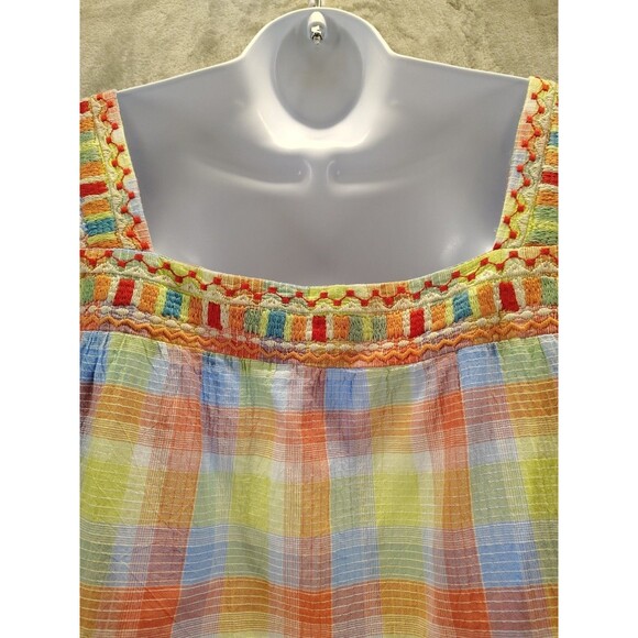 Johnny Was Women’s Peasant Delacy Blouse XL Multi Color Plaid Embroidered Top - Picture 9 of 10